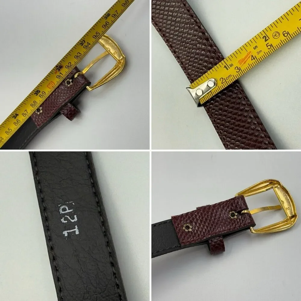 Women Snakeskin Pattern Dress Belt Slim Red Size 12 Gold Buckle